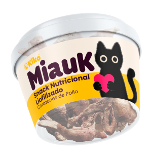 MiauK snack liofilizado natural de corazón de pollo para gatos