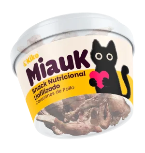 MiauK snack liofilizado natural de corazón de pollo para gatos